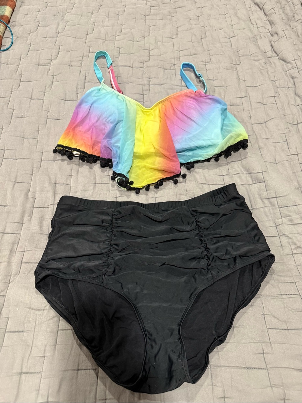 torrid Rainbow Ombre Pom-Trim Bralette and Black High-Waist Bottoms